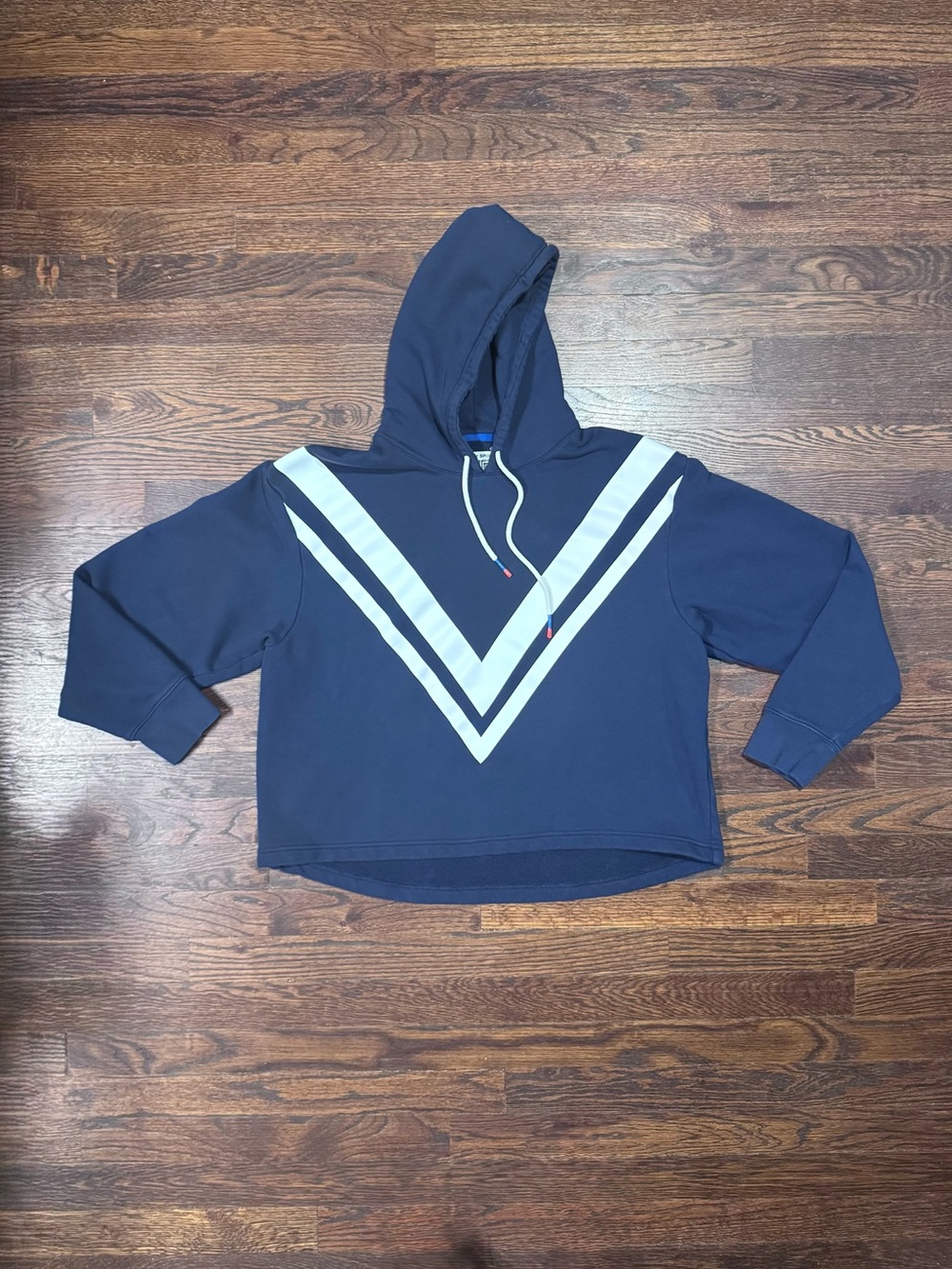 Tory Sport Navy Hooded Pullover with White Chevron Stripes